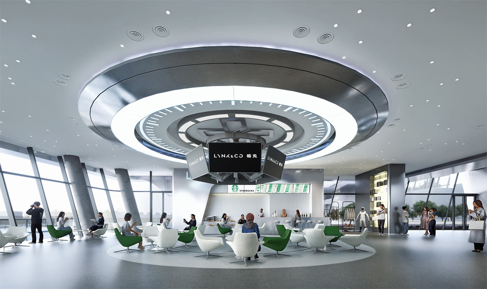 领克 MEC 汽车运动体验中心(成都)一层观赛区设计效果图